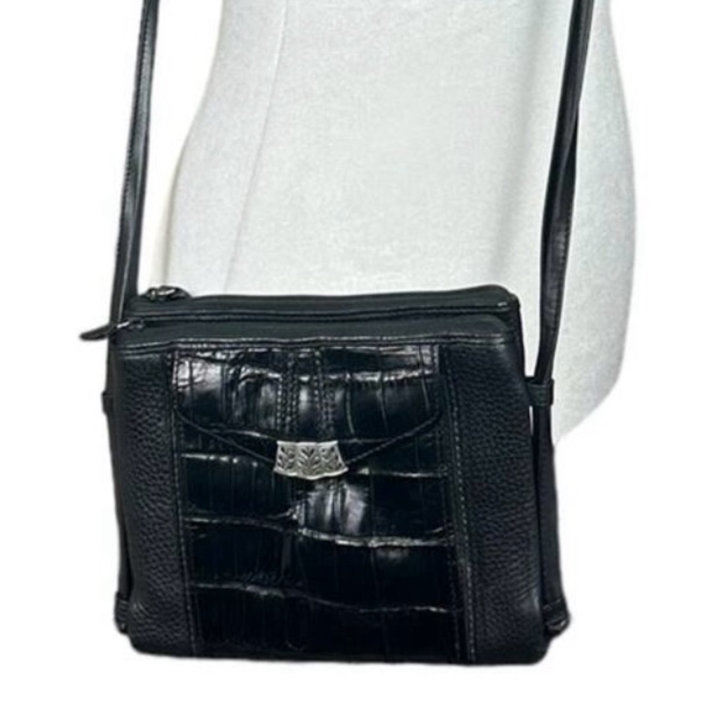 Brighton Croc Black Leather Crossbody Bag - Picture 1 of 10